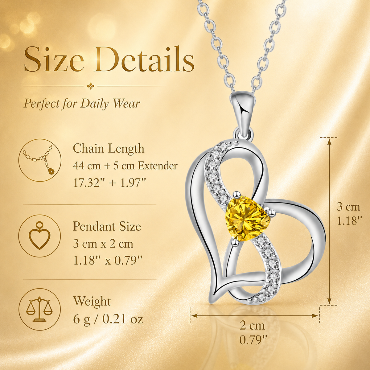 Udroze December Heart Birthstone Necklace for Women Yellow Heart Necklace - image 3