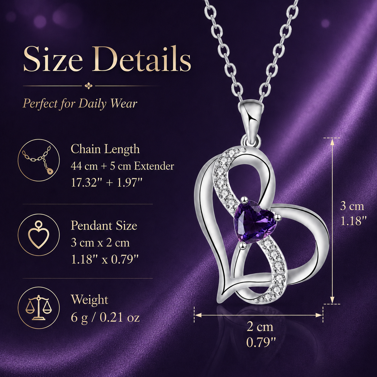 Udroze February Heart Birthstone Necklace for Women Amethyst Heart Necklace - image 3