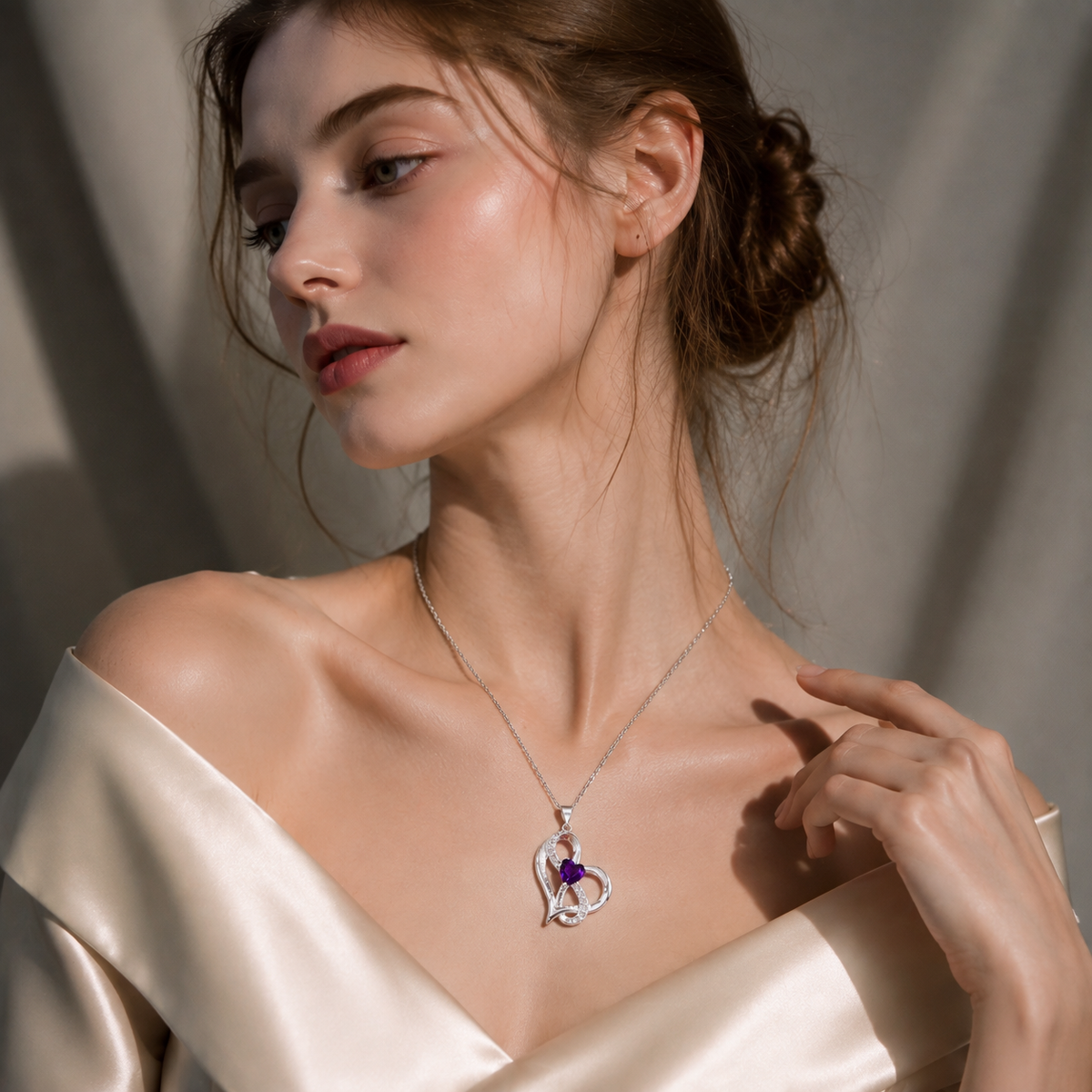 Udroze February Heart Birthstone Necklace for Women Amethyst Heart Necklace - image 4