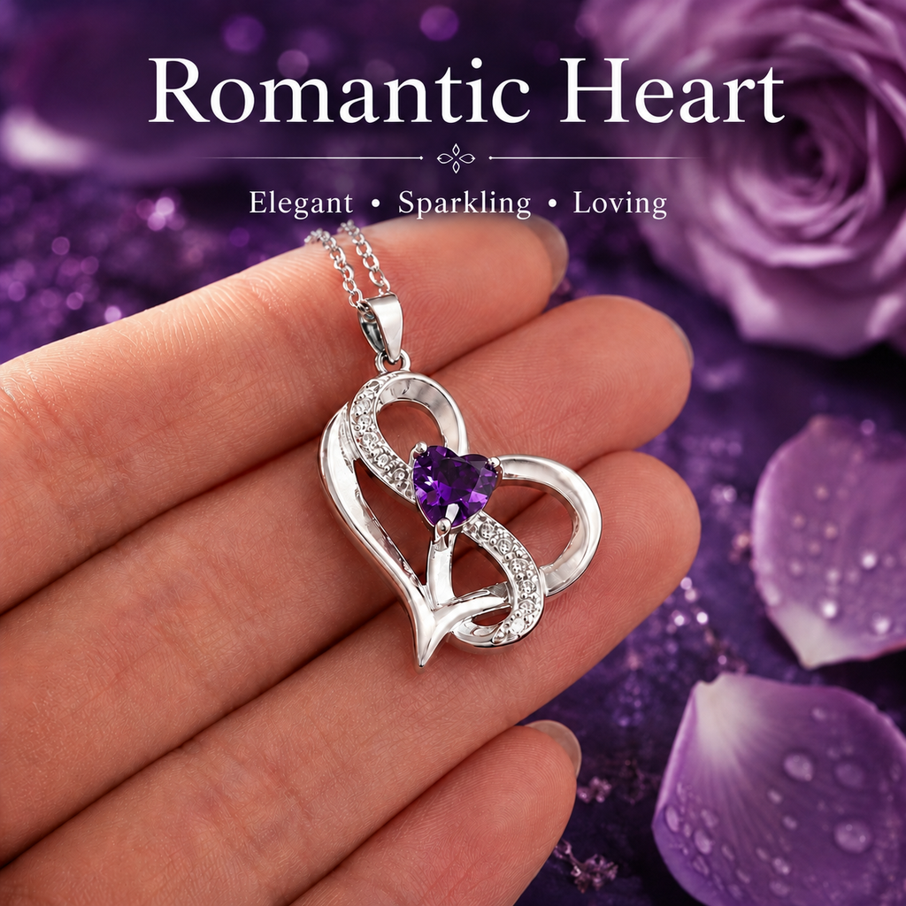 Udroze February Heart Birthstone Necklace for Women Amethyst Heart Necklace - image 5